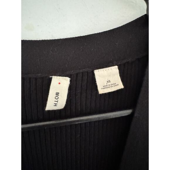 Anthropologie Moth Anna Ribbed Button Front Side Tie Cardigan Sweater Black XS - Picture 7 of 8